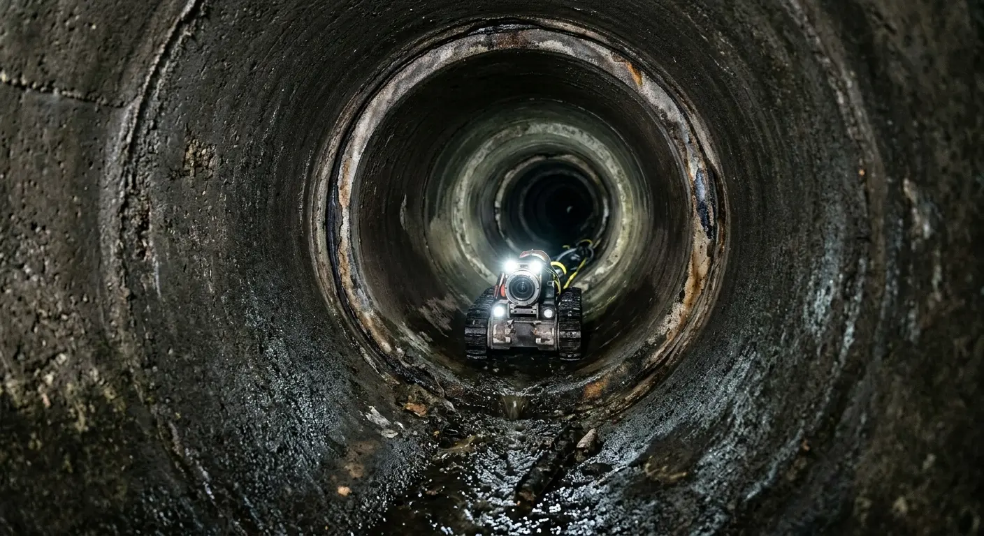 Robotic sewer camera inspecting pipe interior for Sewer Line Cleaning in Conewago